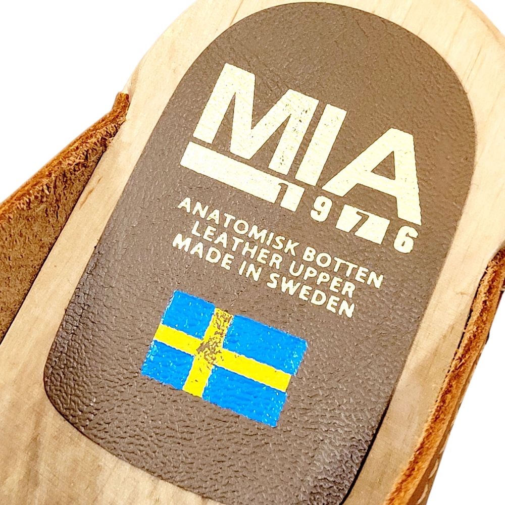 MIA Sweden ELSA Leather Heeled Clogs Mules In Luggage Brown Braided Detail 8 - Picture 5 of 14